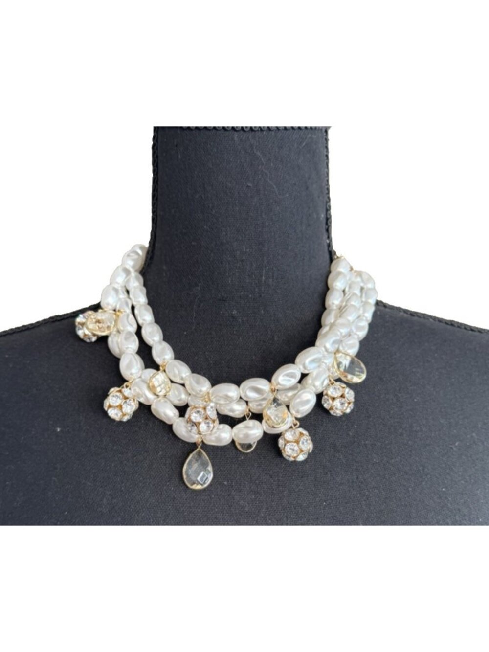 Lilly Pulitzer Goldtone Pearl CZ Beads Layered Statement Necklace 21" NEW